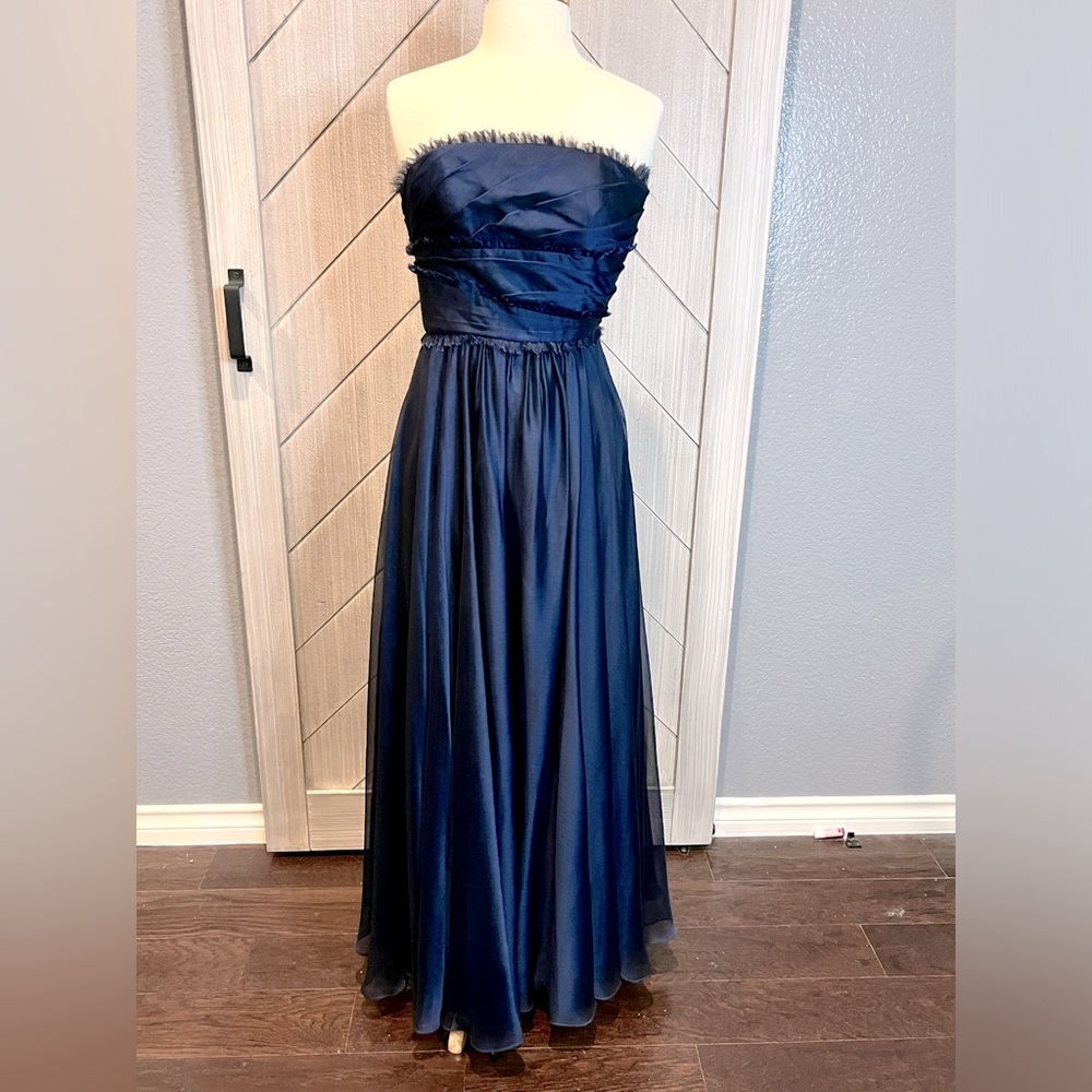 ML Monique Lhuillier Navy Blue Strapless Bridesmaid Dress Size 4